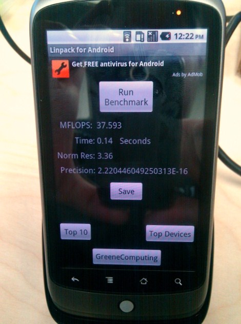 Linpack running on a Nexus One